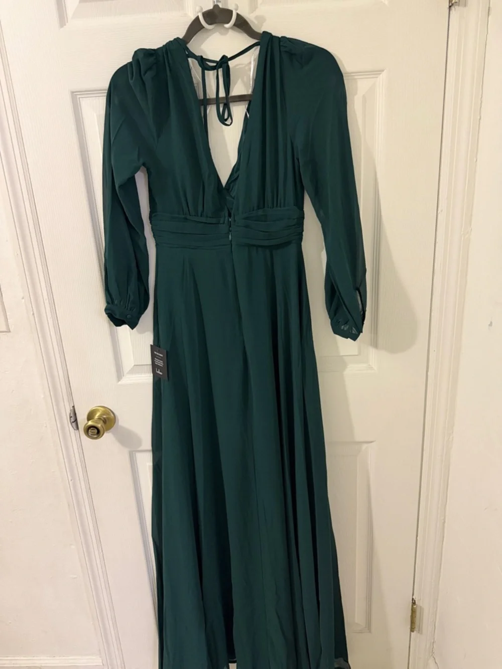 NWT Lulu's Elegant Emerald Green Long Sleeve V-Neck Maxi Dress - Picture 2 of 2